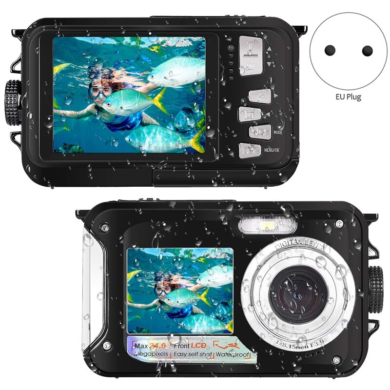 Vanntett kamera  hd 1080p for snorkling 24.0 mp undervannskamera 2.7 tommers tft-lcd dual sn vanntett digitalkamera (