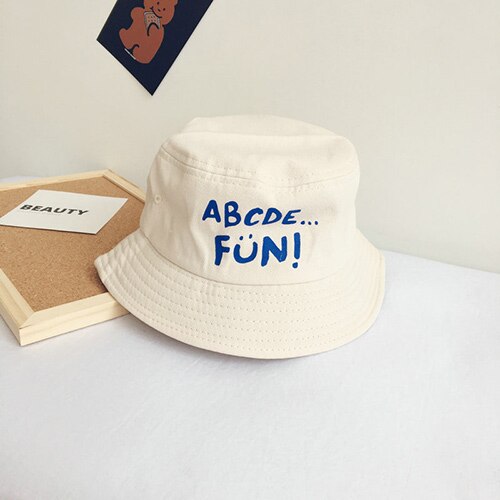 Sombreros de cubo informales para niños y niñas, gorro de pescador con letras de decoración de algodón, para playa al aire libre, para acampar y pescar: Beige