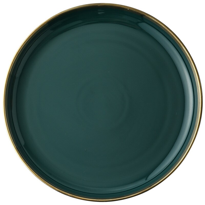 Luxury Plates and Bowls Dish Spoon Dinner Set with Glod Rim Ceramic Salad Ramen Bowl Deep Plate Crockery Green Dinnerware
