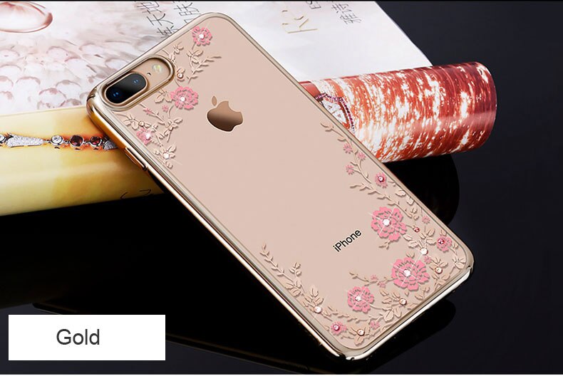 Kingxbar Bling Diamanten Kristall Fall Abdeckung Für iPhone 7 Plus 8 Plus Luxus Strass Frauen Hard Shell Klar Stoßfest: For iPhone 7 Plus / Flower-gold