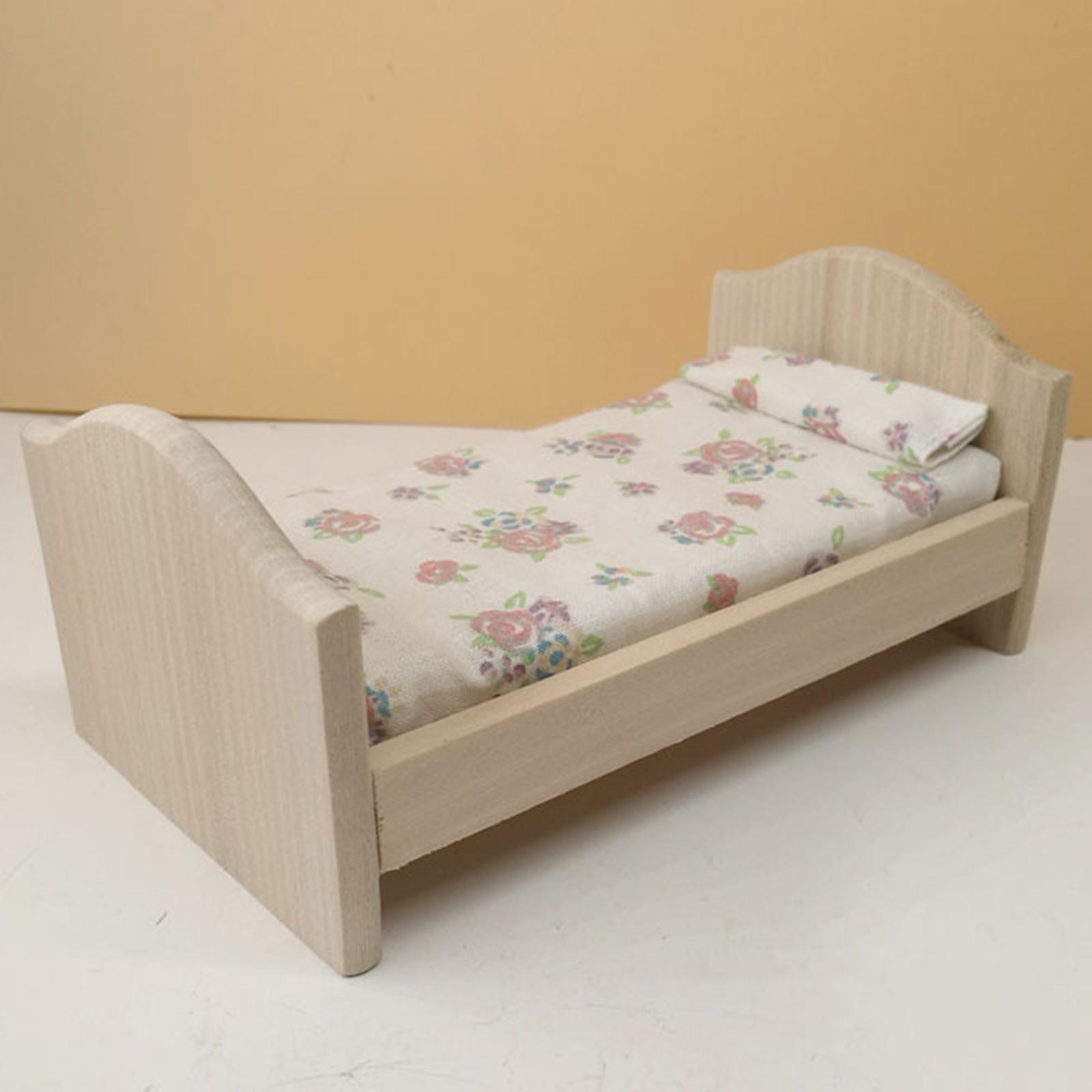 1:12 Schaal Houten Eenpersoonsbed Met Vel Slaapkamer Woonkamer Leven Scène Decoratie