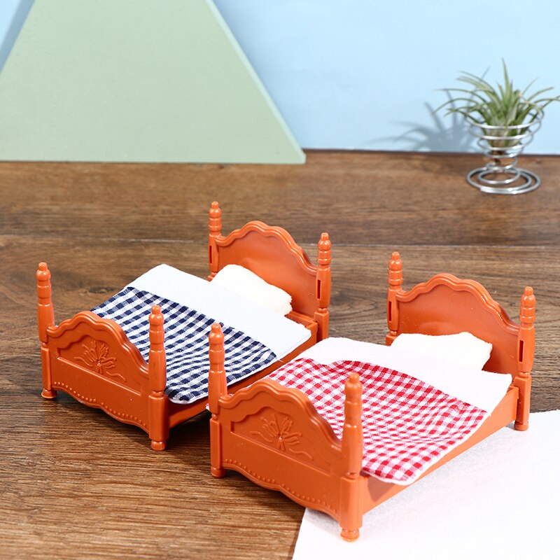 1 Set Poppenhuis Mini Slaapkamer Kinderen Mini Dubbele Bed Meubels Scene Speelgoed Voor Kind Kids