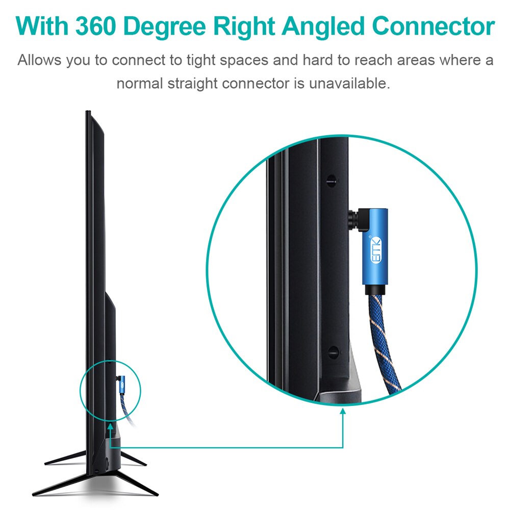 EMK Dual 90 Degree Optical Audio Cable Right Angle Digital Sound SPDIF Optical Toslink Cable with braided jacket