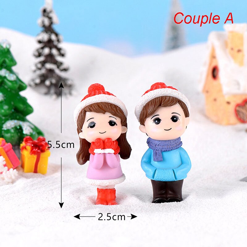 1Pair Resin Mini Couple Snowman Statue Craftwork Garden Miniature Micro Landscape Decoration Maison Christmas: Couple A