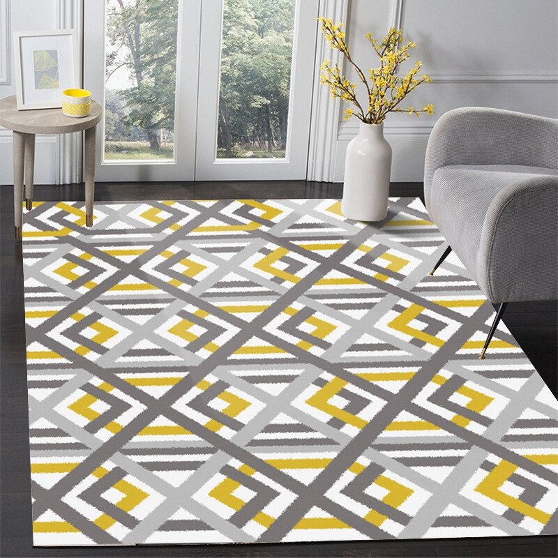 Nordic Geometric Style Yellow Gray Pattern Carpet Living Room Carpet Sofa Coffee Table Doormat Bedroom Bedside Blanket
