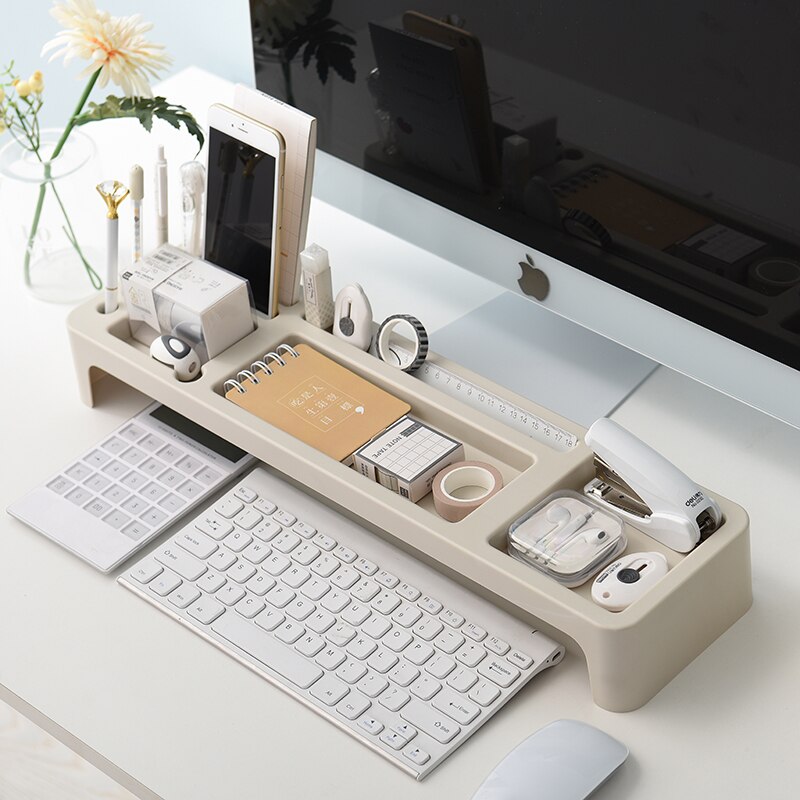 Plast kontor opbevaringsstativ skrivebord arrangør bord papirvarer holder desktop organisator til computer / tastatur / lærebøger / pad / telefon