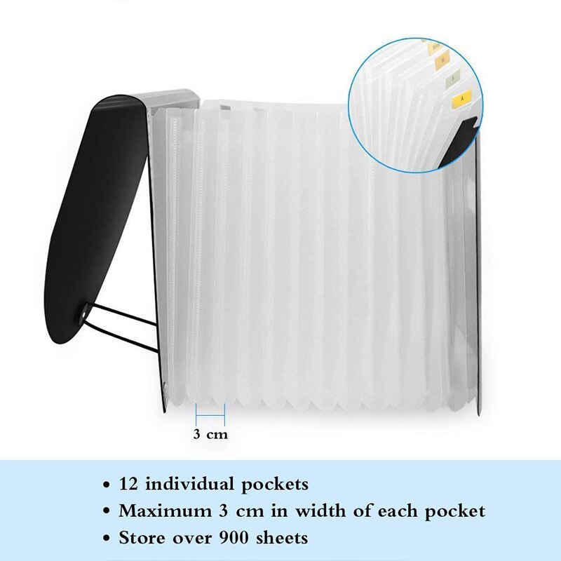 File Folder Organizer, Heavy Duty Expanding File Wallet for Home School Office, A4 Size, Black