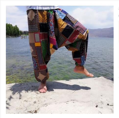 20 print thai hip hop aladdin hmong baggy bomuld hør harem bukser mænd plus size brede ben bukser boho casual bukser cross-bukser: 6