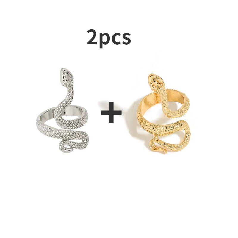 Bague serpent rétro Punk pour hommes et femmes, 4 pièces, couleur Antique exagérée, personnalité de la , stéréoscopique, ouverture ajustable: 2-2pcs
