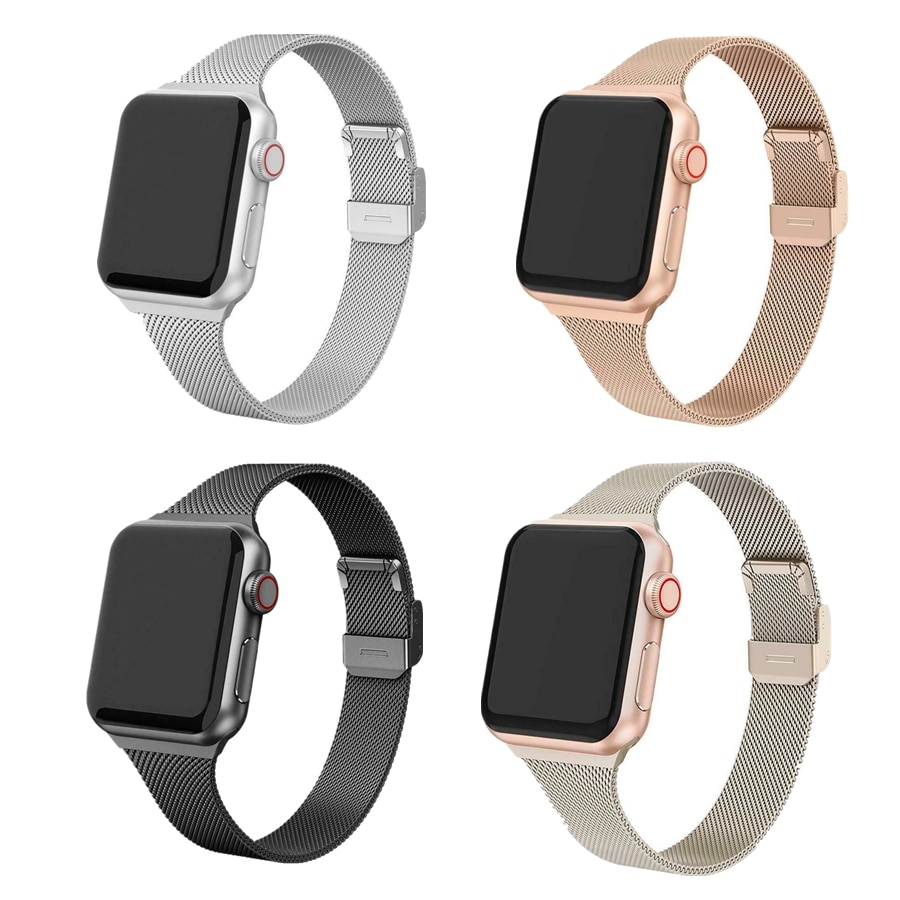 Dunne Vouwsluiting Milanese Bands Voor Apple Horloge Serie 6 5 4 3 2 Se Rvs Horlogebanden Voor Iwatch 38 40 42 44Mm Strap