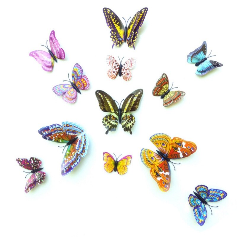 Julefest dekoration farverig magnetisk wallsticker 12 stk 3d pvc lysende sommerfugl hjemmepynt