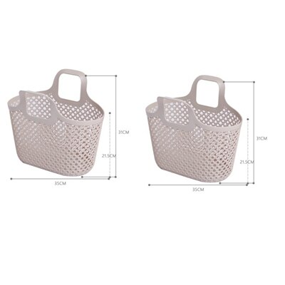 Pack of 2 Utility Plastic Storage Baskets with Handle Anti-rattan Shopping Basket PE Soft Plastic Weaving Basket: Light brown