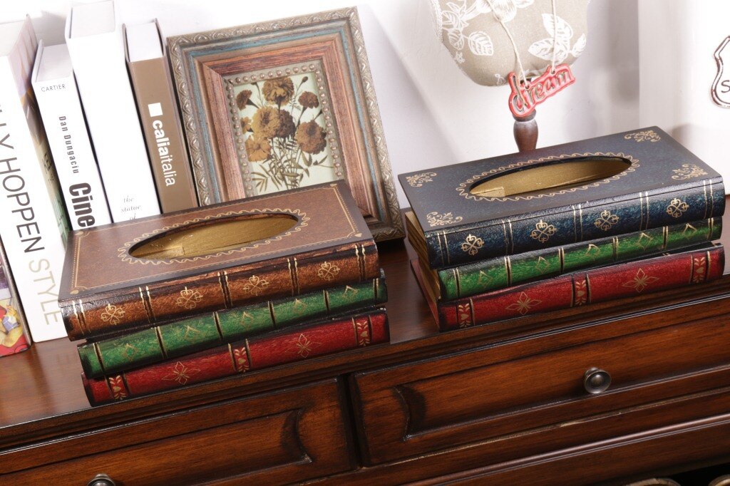 Estilo retro livro forma caixa de tecido madeira criativa quarto sala estar mesa escritório guardanapo decorativo suporte papel