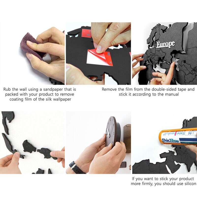 Reloj De pared Digital De madera MDF con mapa del mundo 3D, moderno, redondo y silencioso, bricolaje