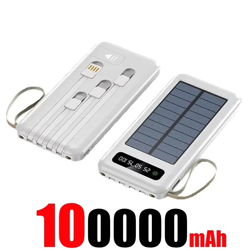 500000 mAh zonne-energiebank Snel opladen Powerbank Draagbare mobiele krachtzaklamp met hoge capaciteit Ingebouwde batterij met 4 kabels: Rood