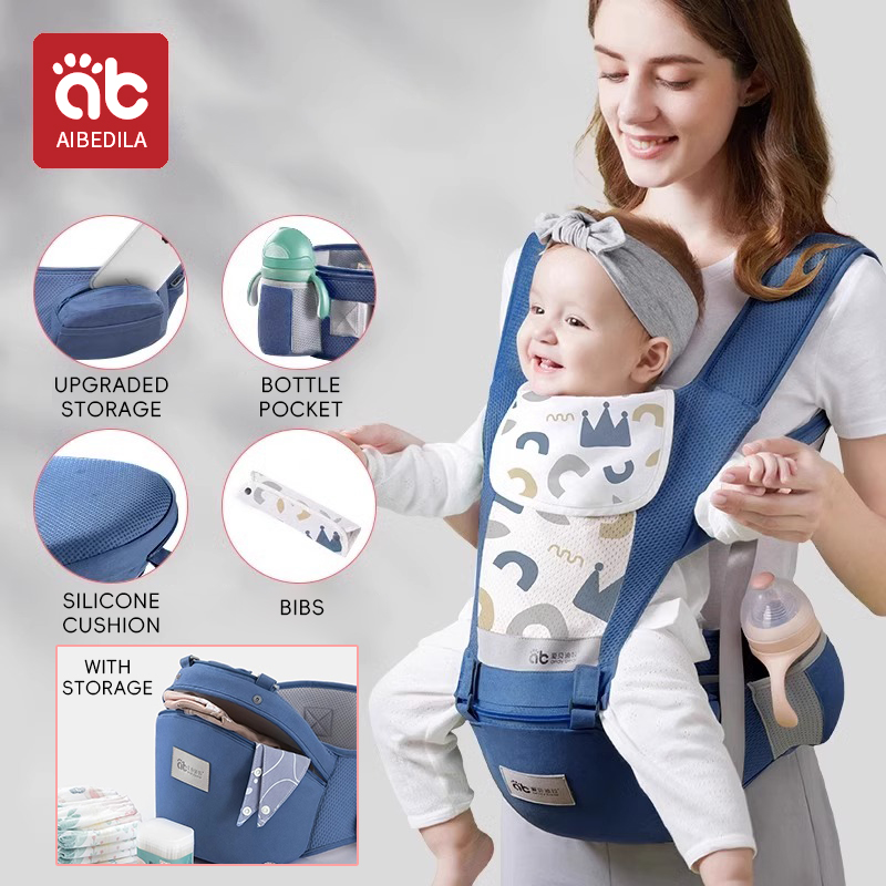 AIBEDILA Verstellbarer, bequemer Schlinge-Rucksack, atmungsaktiv, nach vorne gerichtete Babytrage, Wickeltuch, Baby-Känguru-Tasche: Blau