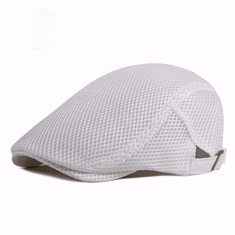 Summer Thin Hollow Mesh Breathable Adjustable Free Size 55-60cm Casquette Visors Sun Hat Beret Retro Baseball Cap: White