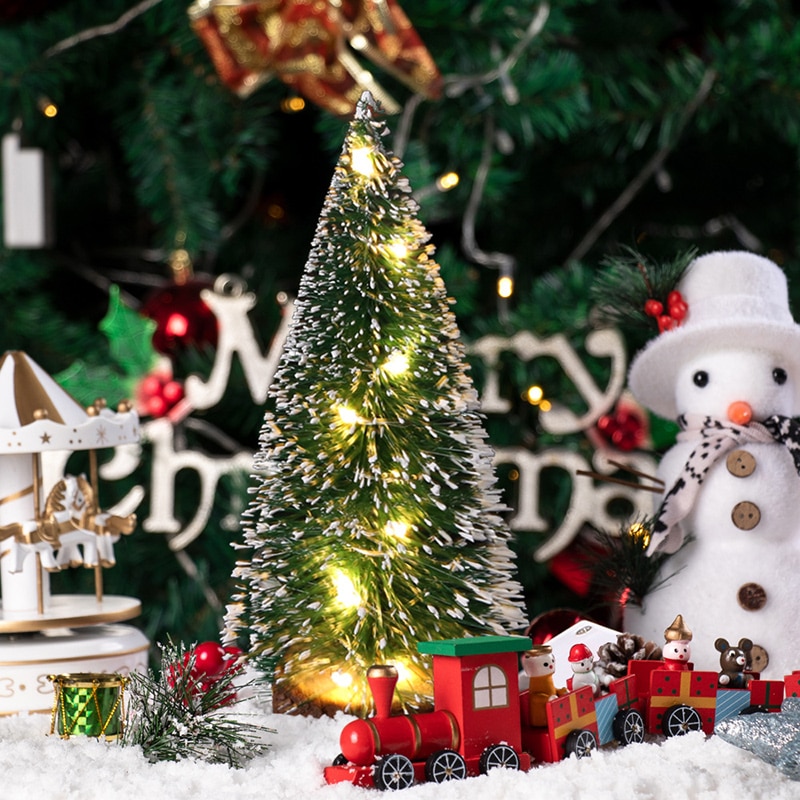 1Pc Led Licht Mini Kunstmatige Kerstbomen Decoraties Festival Tafelblad Miniatuur Sneeuw Vorst Xmas Tree Decor