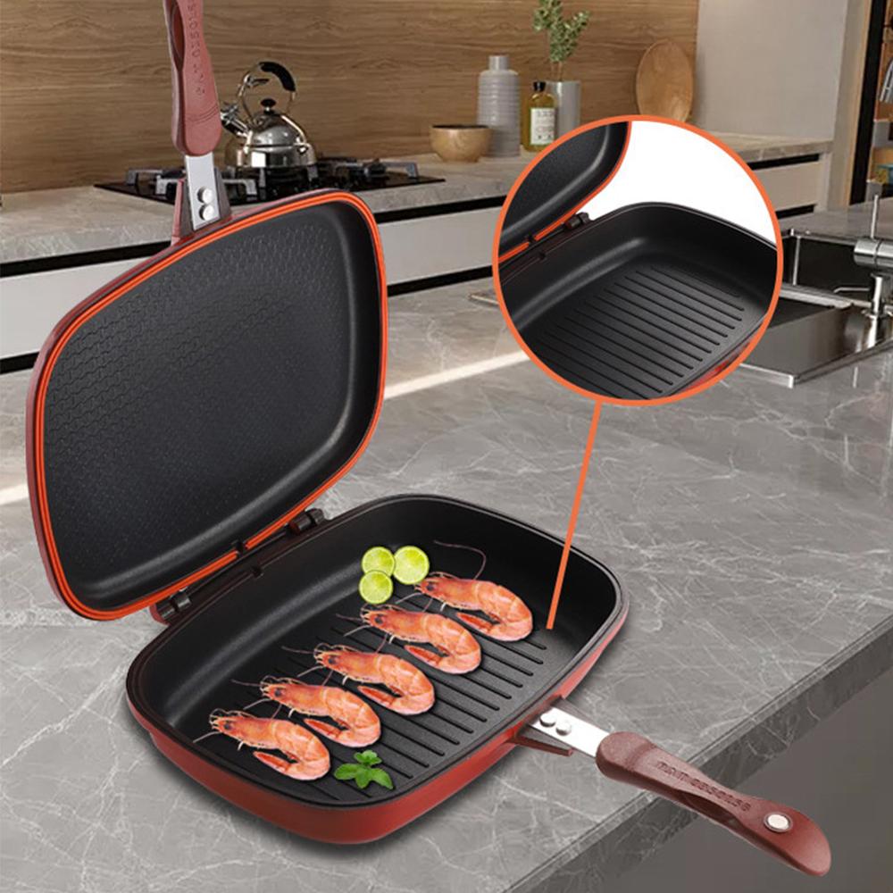 28Cm Double Side Grill Fry Pan Kookgerei Roestvrij Stalen Dubbele Gezicht Pan Steak Koekenpan Keuken Accessoires Koken Tool