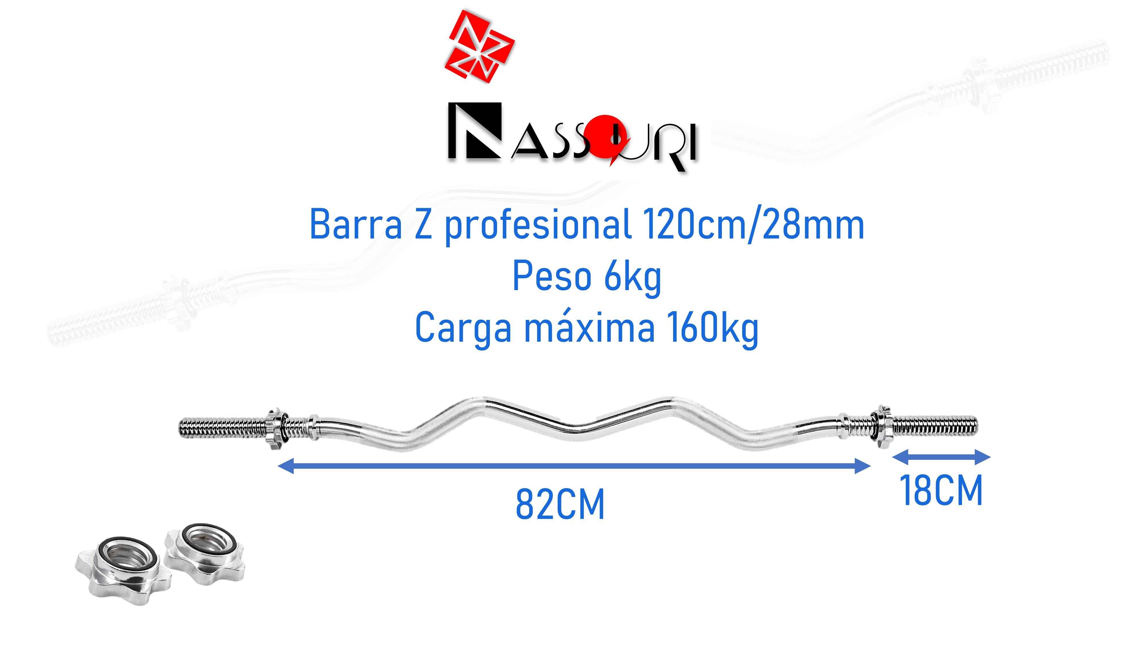Barra Z maciza para pesas de 28mm, con roscas de fijación