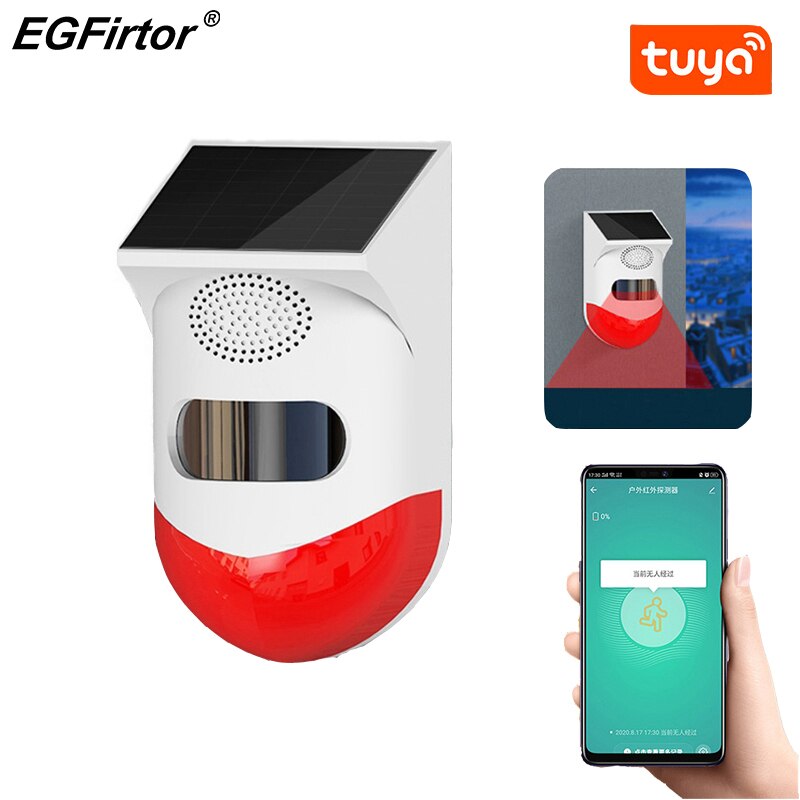 Lumière stroboscopique solaire avec détecteur PIR WiFi TUYA, alarme de sécurité sonore 120db, avec application de Notification, pour maison, ferme, grange, Villa, IP65: Default Title