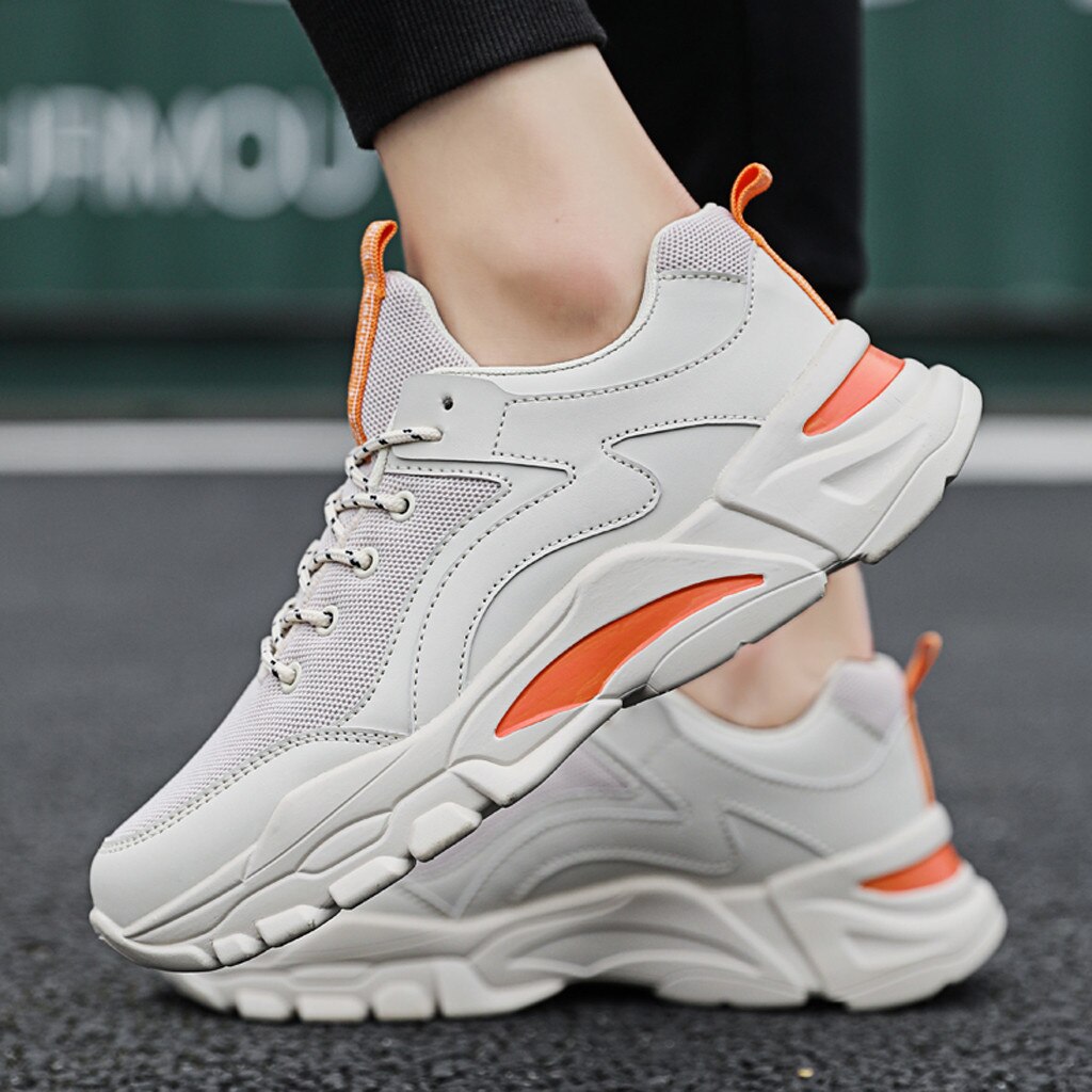 casual platform sneakers shoes Leather men's Platform Chunky Sneakers men Flat Thick Sole Shoes Dad Footwear #D