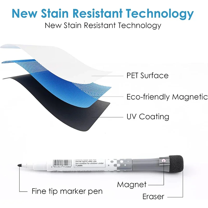 Magnetisch whiteboard, droog uitwisbaar bordblad voor koelkast, koelkaststicker 11,8 "x 8,2" organisator en planner