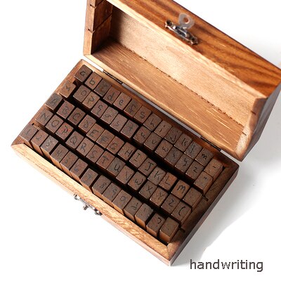 70pcs/set DIY Number Alphabet Combination Letter Stamp Diary Ablum Wedding Letter Wood Rubber Stamp Set with Vintage Wooden Box: 70pcs handwriting