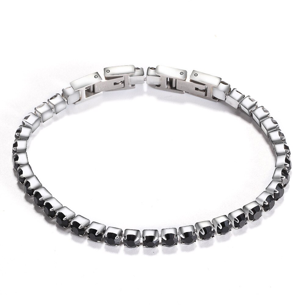 Adjustable and removable titanium steel double buckle zircon bracelet women's stainless steel simple tennis chain: Black