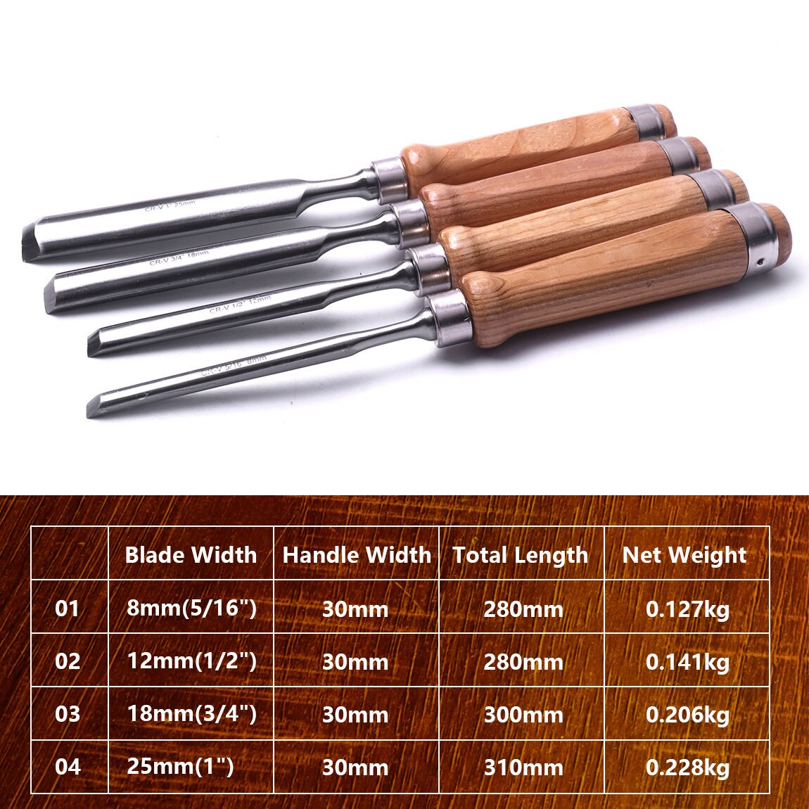 Semi-Circular Woodworking Chisel Set Chrome Vanadium Steel Carpenter Wood Carving Gouge Chisels Tool