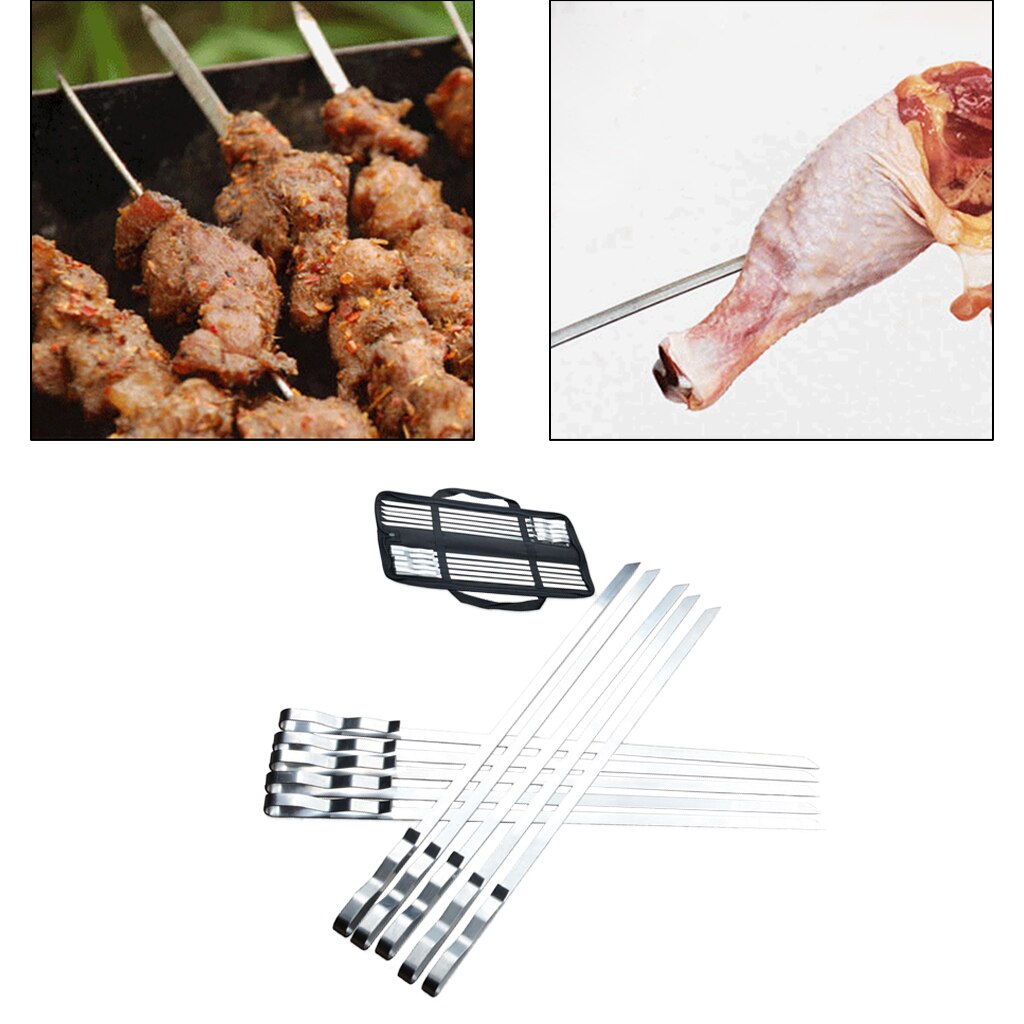 10x Rvs Bbq Spiesjes Barbecue Sticks Grill Kebab Spies Herbruikbare