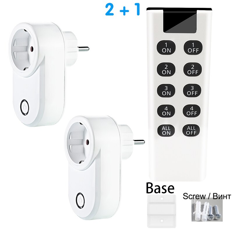 Wireless Remote Control Switch Electric Socket EU FR Universal Plug 433 Mhz 220v Switch 15A Electrical Outlets for Light Led: 2RC 1B
