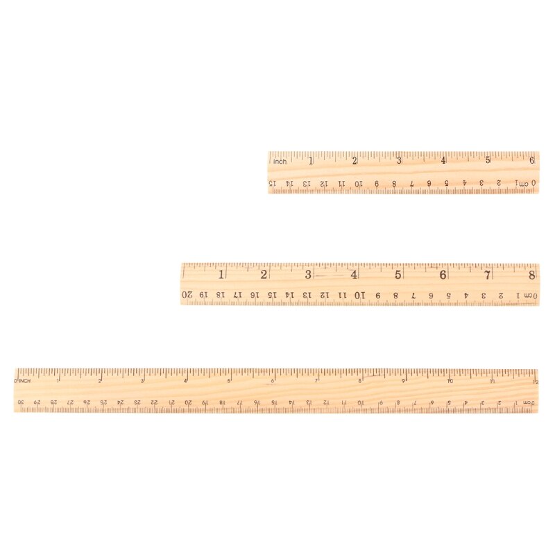 15cm 20cm 30cm Wooden Ruler Double Sided Student School Office Measuring Tool Q6PA