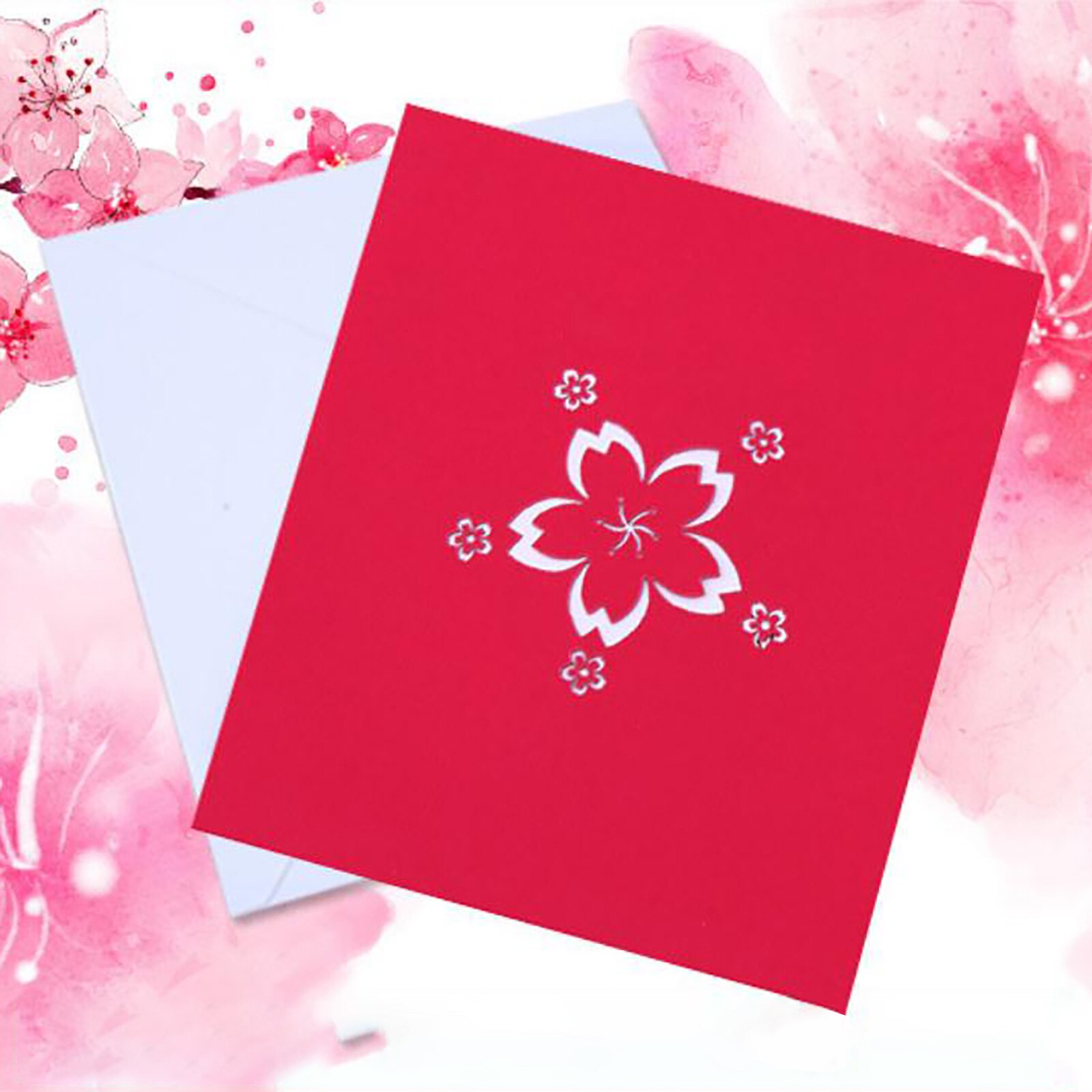 3D Stereo Wenskaart Romantische Ch-Erry Boom Ch-Erry Blo-Ssom 3D Papier Sculptur Envelop Stickers huwelijksuitnodiging Greet Kaart