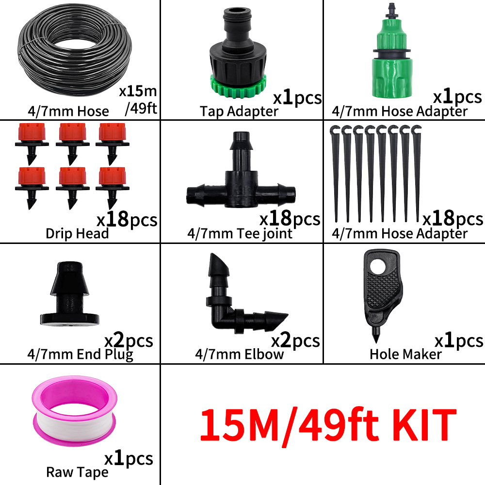 5-20M Drip Irrigation System Plant Watering Set Watering Kits Adjustable Drippers For Irrigation Micro Garden Watering System: Red