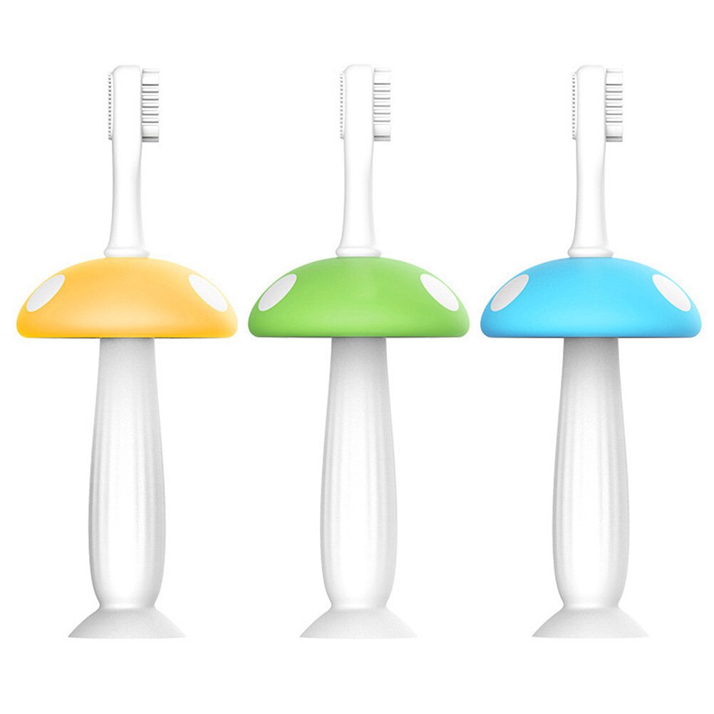 Brosse à dents en forme de champignon pour bébé, en Silicone, avec tête de brosse remplaçable