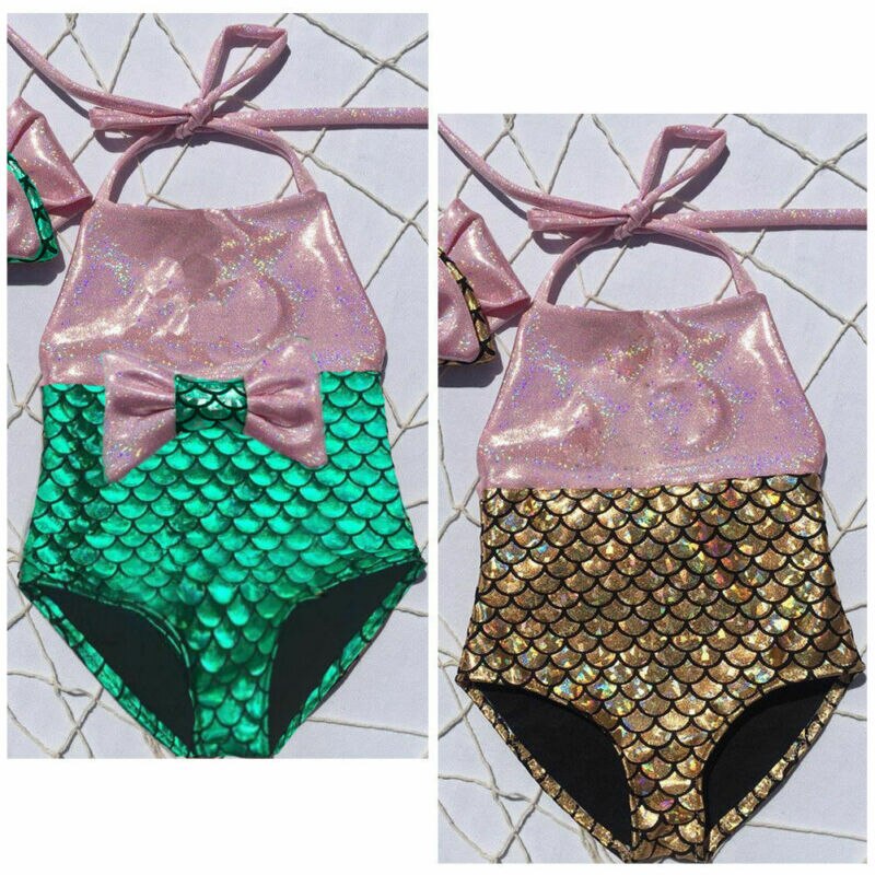 Sommer barn baby pige bikini 2 stk badedragt badetøj badning svømning sød tegneserie rygløst småbørn spædbarn strand heldragt