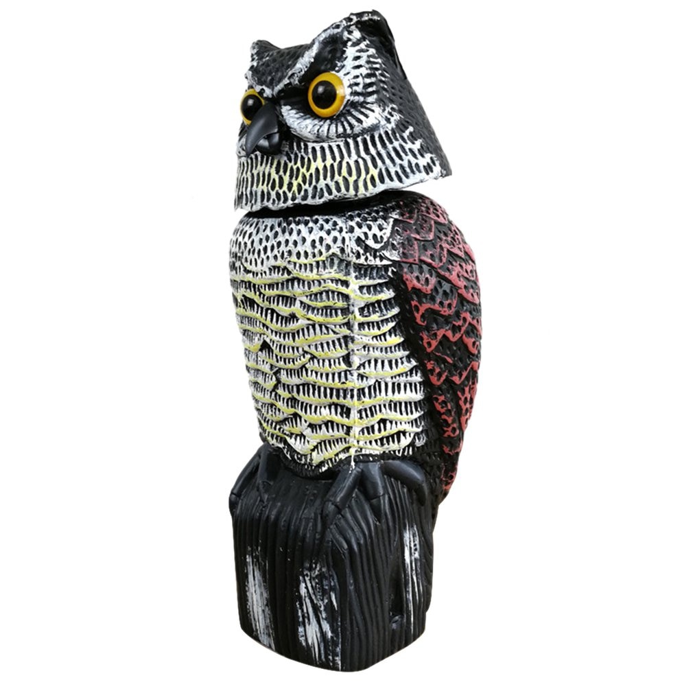 Realistic Bird Scarer Rotating Head Sound Owl Prowler Decoy Protection Repellent Pest Control Scarecrow Garden Yard