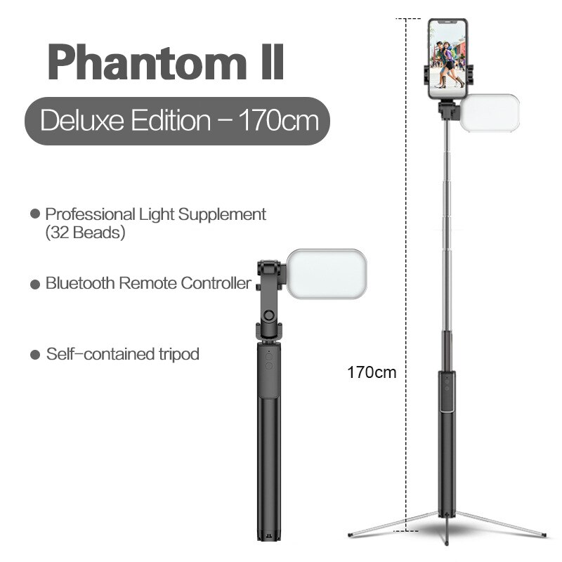 Uttrekkbart selfiestang stativ bluetooth fjernutløser bluetooth selfie pinne stativ med fylllys til mobiltelefon reise