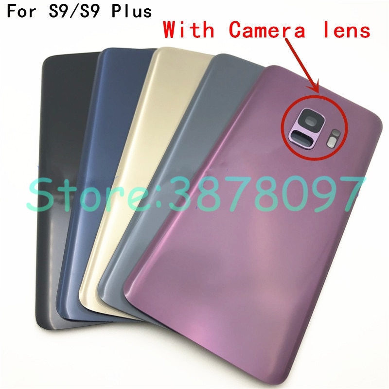 Neue Für Samsung Galaxy S9 G960F & S9 Plus G965 S9 + Zurück Batterie Abdeckung Tür Hinten Gehäuse Fall Ersetzen + hinten Kamera Glas Objektiv + Logo