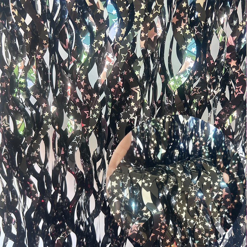 Cortinas con flecos de lámina de oropel brillante, telón de fondo con flecos de lámina de Metal azul y morado, cortinas de pared para Baby Shower, telón de fondo de de sirena