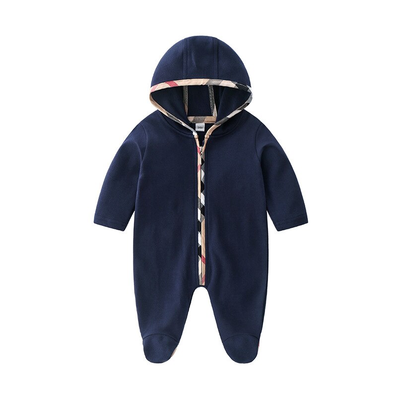 Novo padrão do bebê meninos e meninas cardigan outono e inverno teste padrão do bebê capuz macacão de inverno recém-nascido casaco macio f04: Navy Blue / 3-6 Months