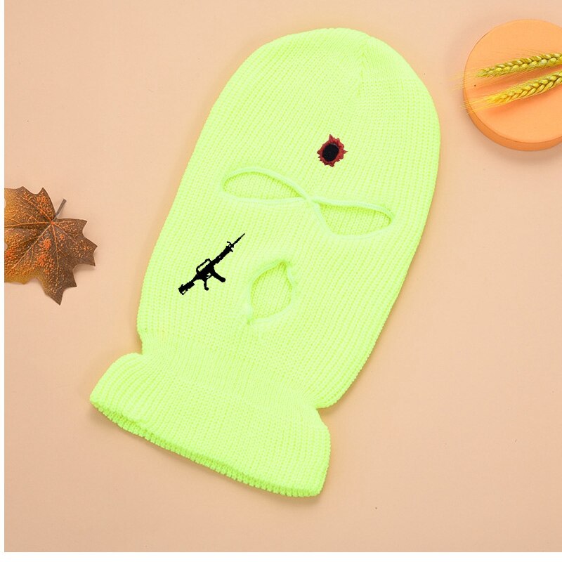 Vrouwen Winter Bivakmuts Knit Hoed Bullet Gat Borduren Mutsen Party Halloween Vrouwen Ski Gezicht Hip Hop Winter Hoeden Masker