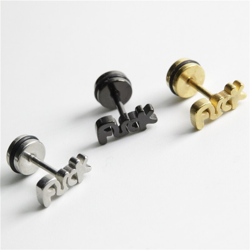 Uvw007 2pc unissex moda aço inoxidável carta brincos de orelha acessórios femininos piercing jóias pendientes brincos