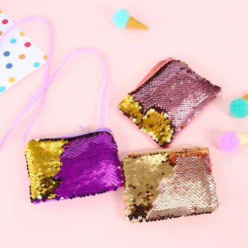 Children Sequins Coin Purse Change Wallet Kids Pouch Glittering Clutch Bags Satchel Blue Pink Purple Red Yellow Champagne