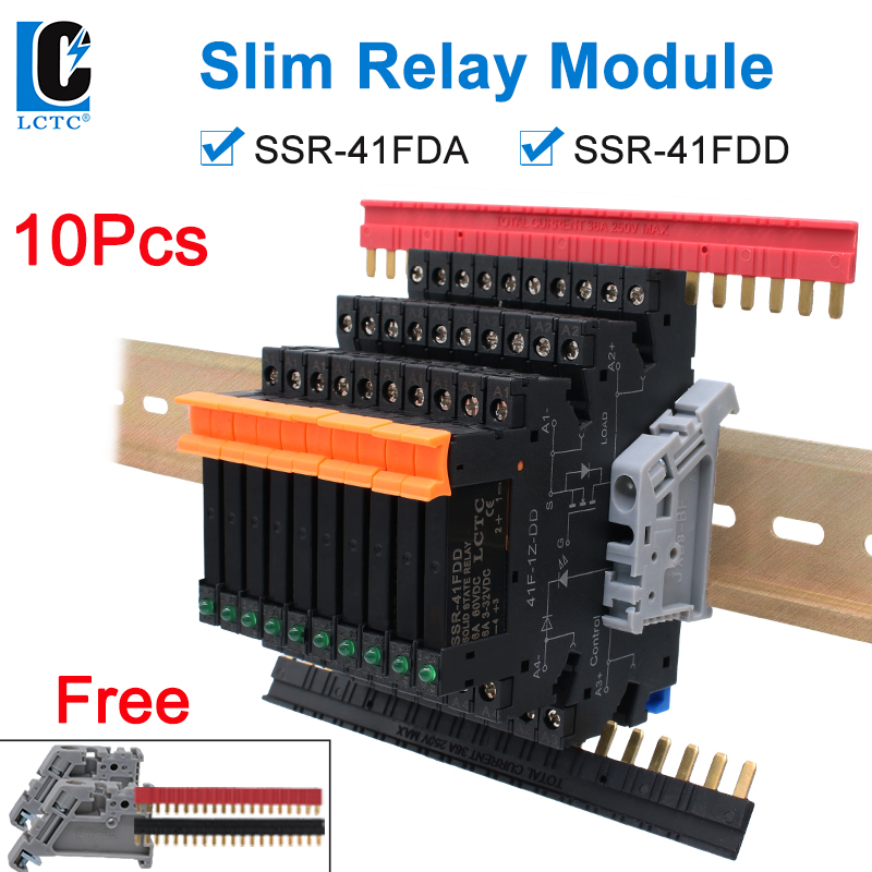 Lctc 10 stk. tyndt relæ ssr berøringsfri din-skinne terminal solid state relæmodul dc til ac dc til dc led 6a ssr -41 fda ssr -41 fdd