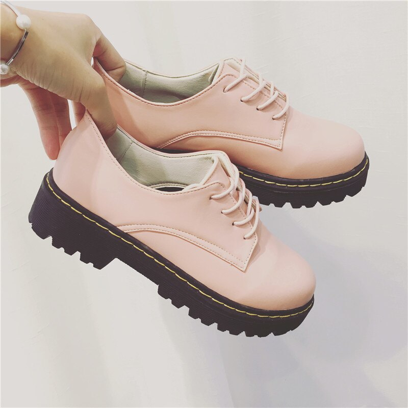 Styl angielski oksfordzie damskie moda jesienne buty kobieta buty na płaskiej podeszwie z okrągłym noskiem platforma Casual Vintage buty piękne buty damskie