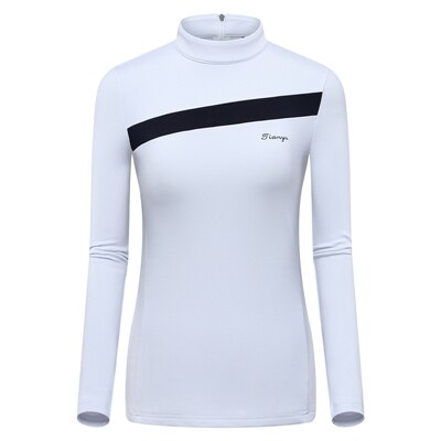 Golf dame skjorter varm fløjl golf tøj sport langærmet t-shirt kvinder o-hals træning tennis tøj  d0695: Hvid / L