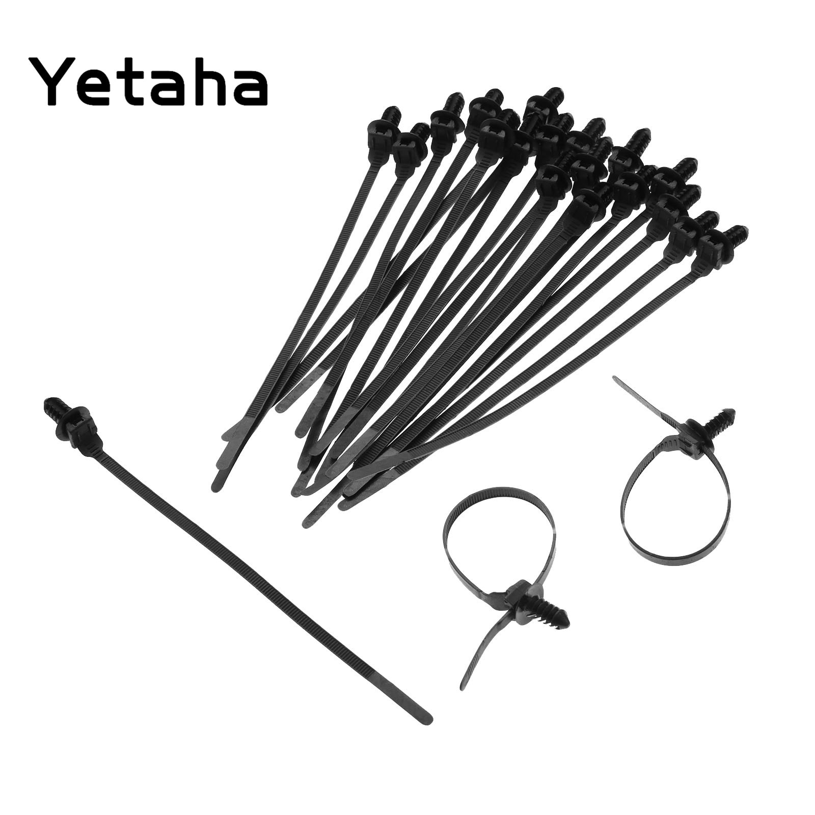 Yetaha 30 stk nylon svart bil kabel stropp trykk montere metalltråd slips holder klips klemme bil kabel festebånd