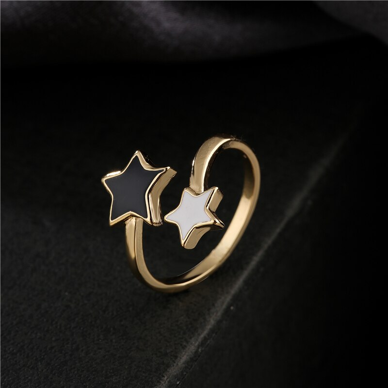 neue Schwarz/Weiß & Rosa/Gelb Öl Sterne Offene Ring Für Frauen Mädchen Gold Farbe kupfer Party Ring Schmuck